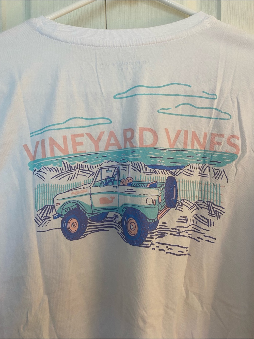 Vineyard Vines White Pocket Tee with Teal & Navy Truck Graphic - Picture 4 of 5